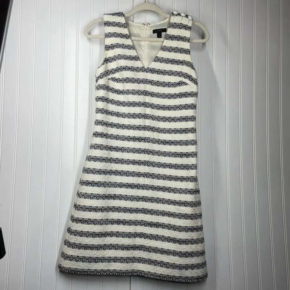 J.Crew Women’s White & Blue Sleeveless V-Neck Back Zip Fit & Flare Dress Size 0 - Picture 2 of 12